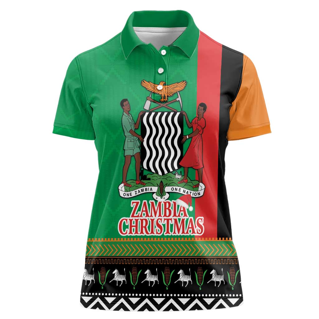 Zambia Christmas Women Polo Shirt One Zambia One Nation With Kente Pattern - Wonder Print Shop