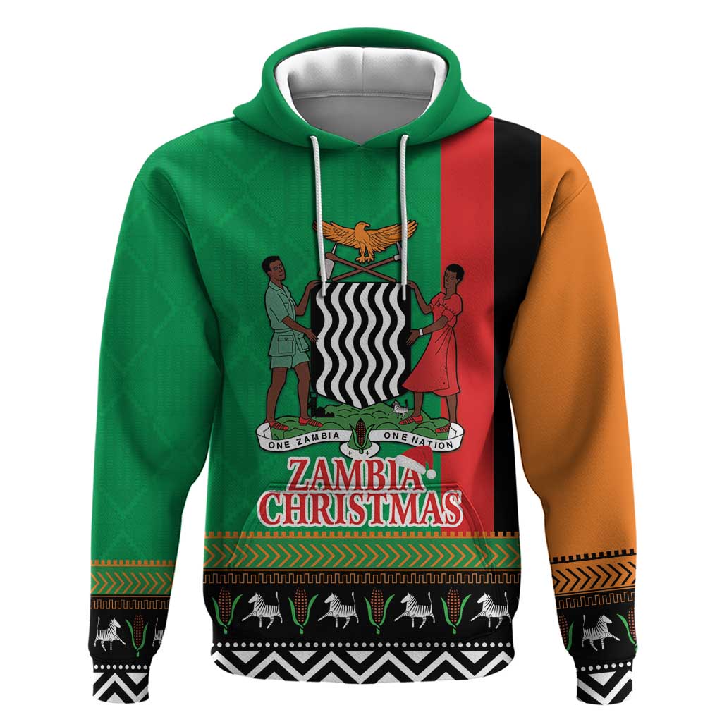 Zambia Christmas Zip Hoodie One Zambia One Nation With Kente Pattern - Wonder Print Shop