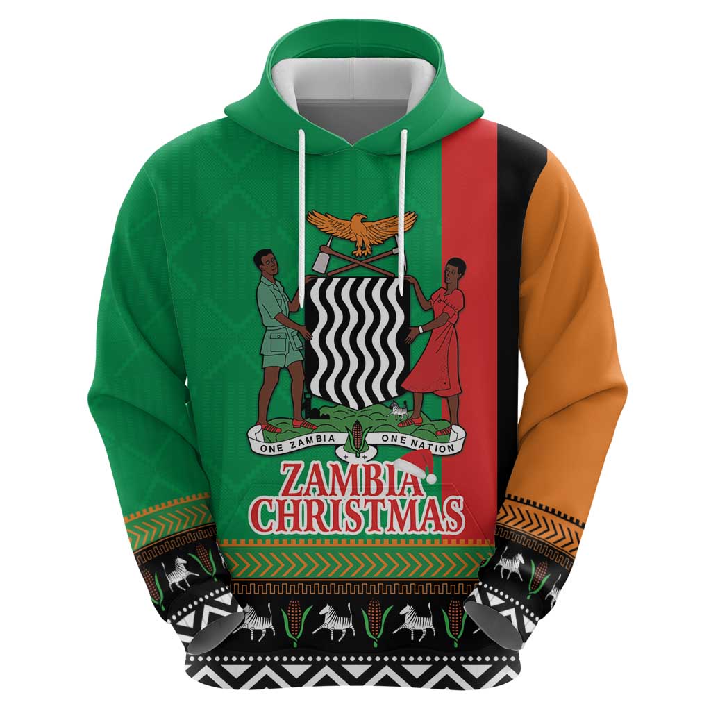 Zambia Christmas Zip Hoodie One Zambia One Nation With Kente Pattern - Wonder Print Shop