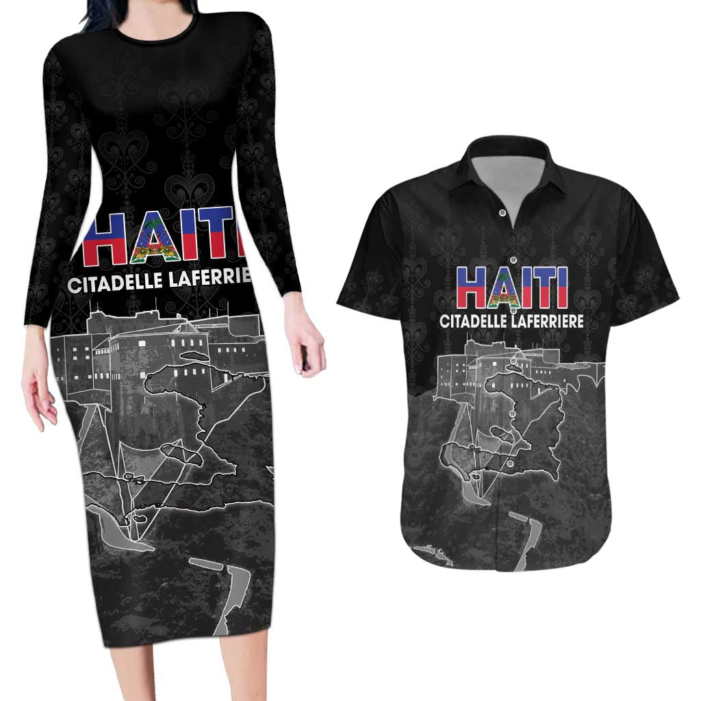 Haiti Citadelle Laferriere Personalized Couples Matching Long Sleeve Bodycon Dress and Hawaiian Shirt Haitian Heritage Veve Vodou - Wonder Print Shop