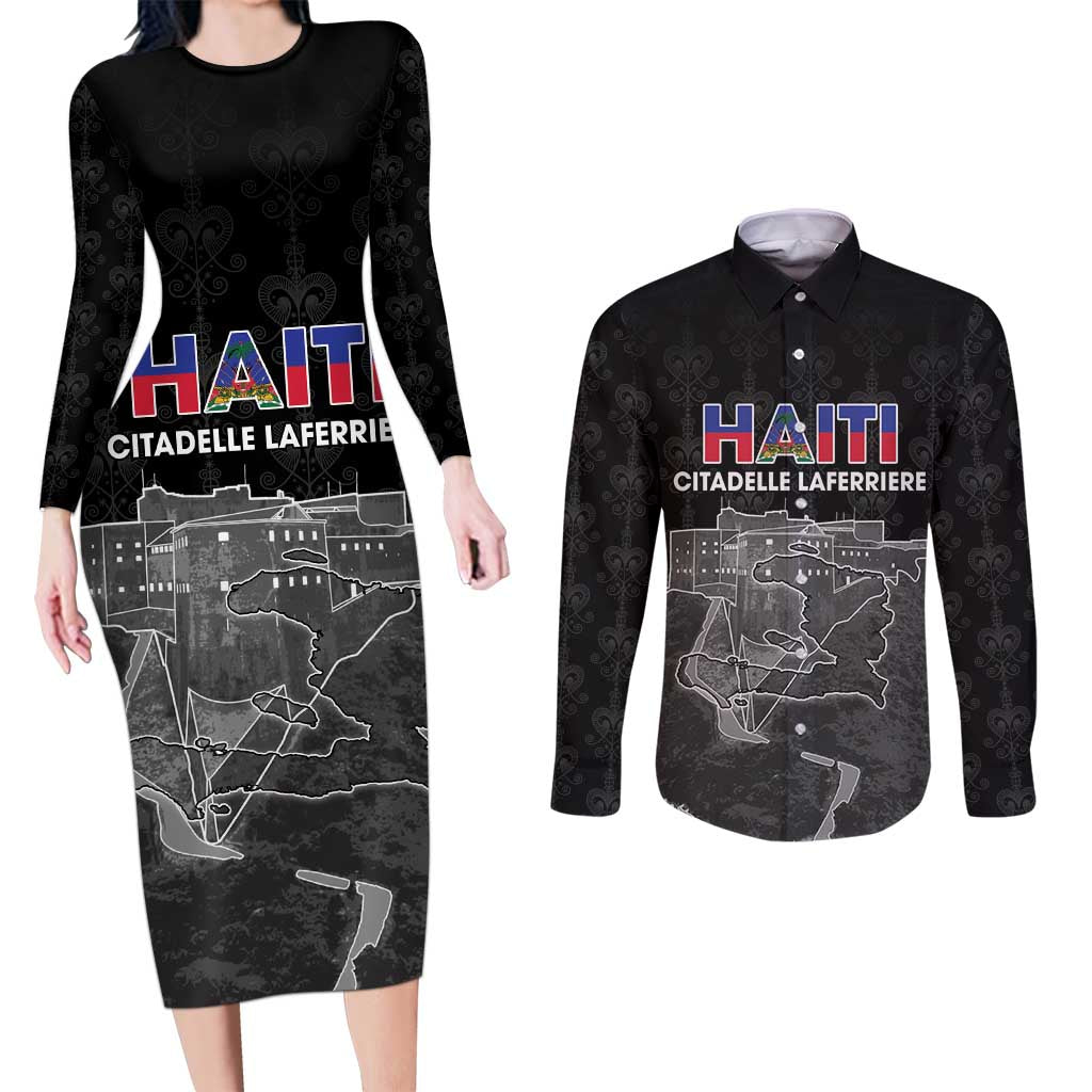 Haiti Citadelle Laferriere Personalized Couples Matching Long Sleeve Bodycon Dress and Long Sleeve Button Shirt Haitian Heritage Veve Vodou - Wonder Print Shop