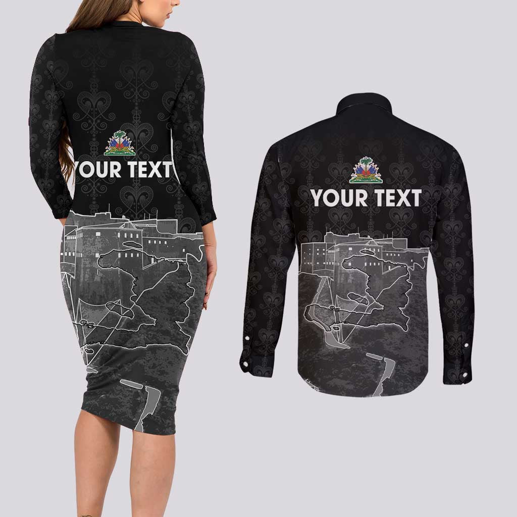Haiti Citadelle Laferriere Personalized Couples Matching Long Sleeve Bodycon Dress and Long Sleeve Button Shirt Haitian Heritage Veve Vodou - Wonder Print Shop