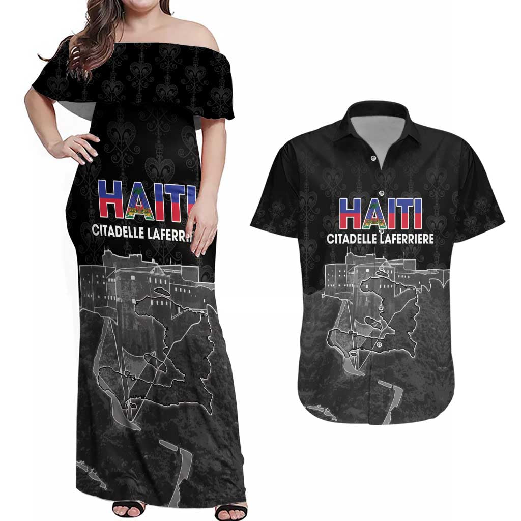 Haiti Citadelle Laferriere Personalized Couples Matching Off Shoulder Maxi Dress and Hawaiian Shirt Haitian Heritage Veve Vodou - Wonder Print Shop