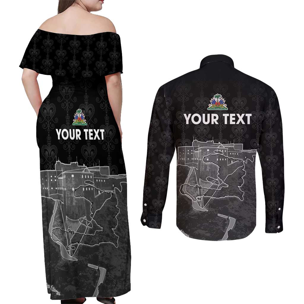 Haiti Citadelle Laferriere Personalized Couples Matching Off Shoulder Maxi Dress and Long Sleeve Button Shirt Haitian Heritage Veve Vodou - Wonder Print Shop