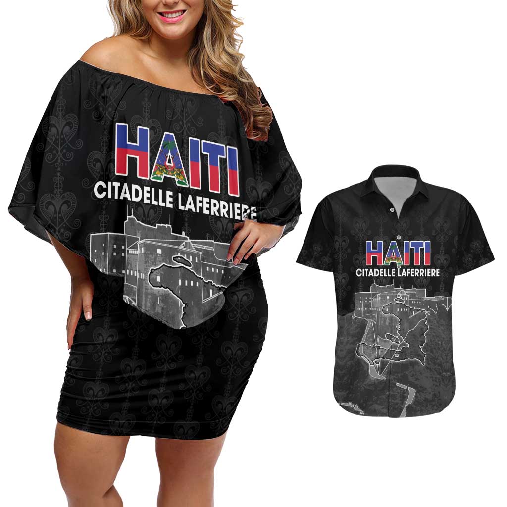 Haiti Citadelle Laferriere Personalized Couples Matching Off Shoulder Short Dress and Hawaiian Shirt Haitian Heritage Veve Vodou - Wonder Print Shop
