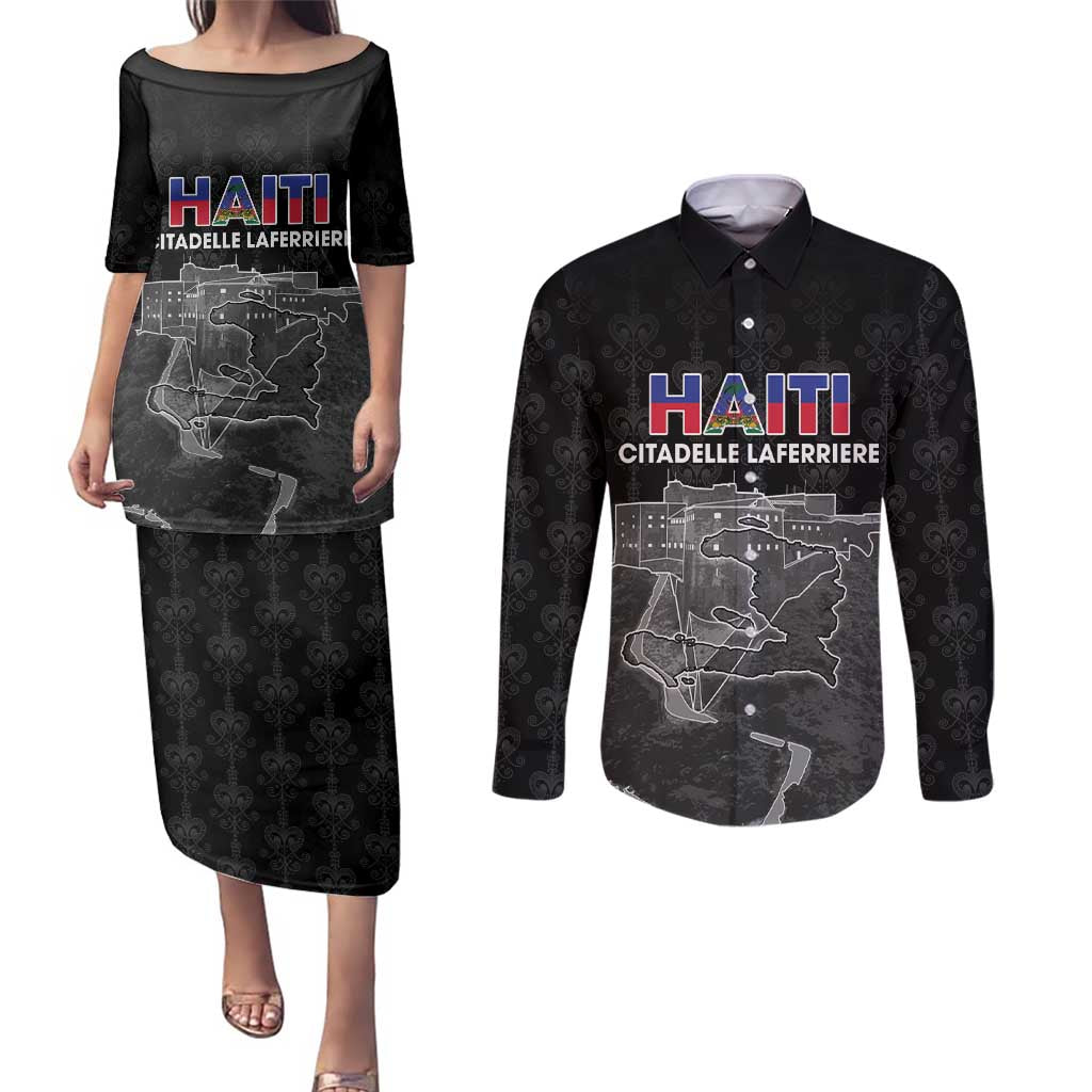 Haiti Citadelle Laferriere Personalized Couples Matching Puletasi and Long Sleeve Button Shirt Haitian Heritage Veve Vodou - Wonder Print Shop