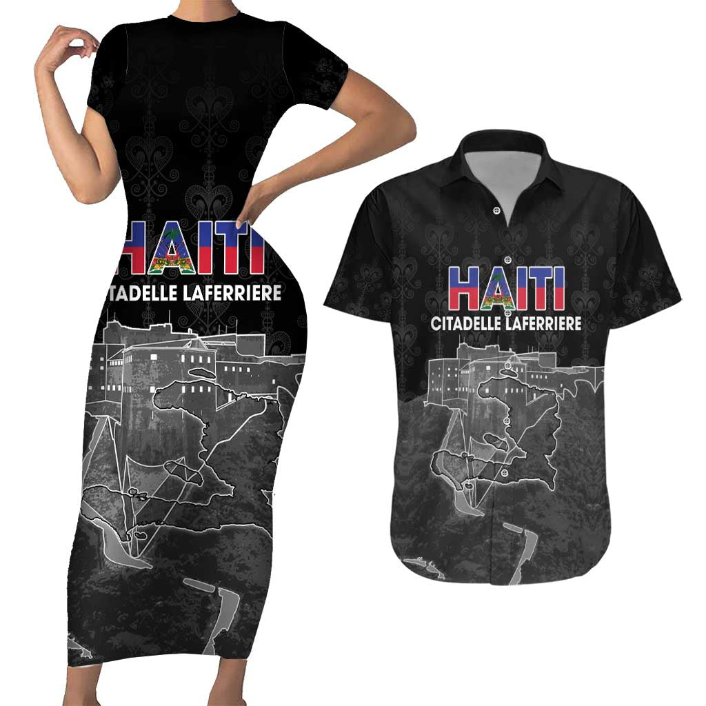 Haiti Citadelle Laferriere Personalized Couples Matching Short Sleeve Bodycon Dress and Hawaiian Shirt Haitian Heritage Veve Vodou - Wonder Print Shop