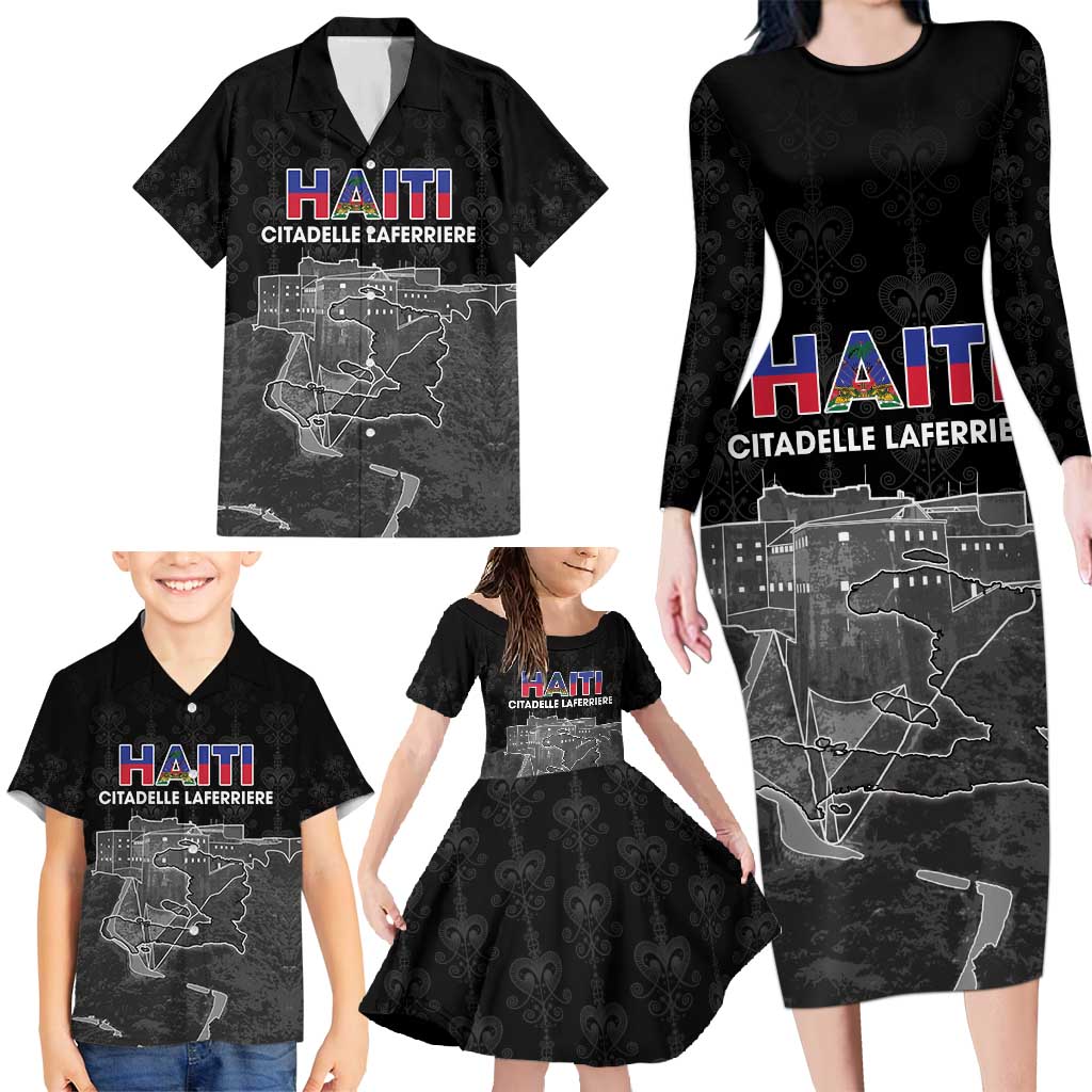 Haiti Citadelle Laferriere Personalized Family Matching Long Sleeve Bodycon Dress and Hawaiian Shirt Haitian Heritage Veve Vodou - Wonder Print Shop