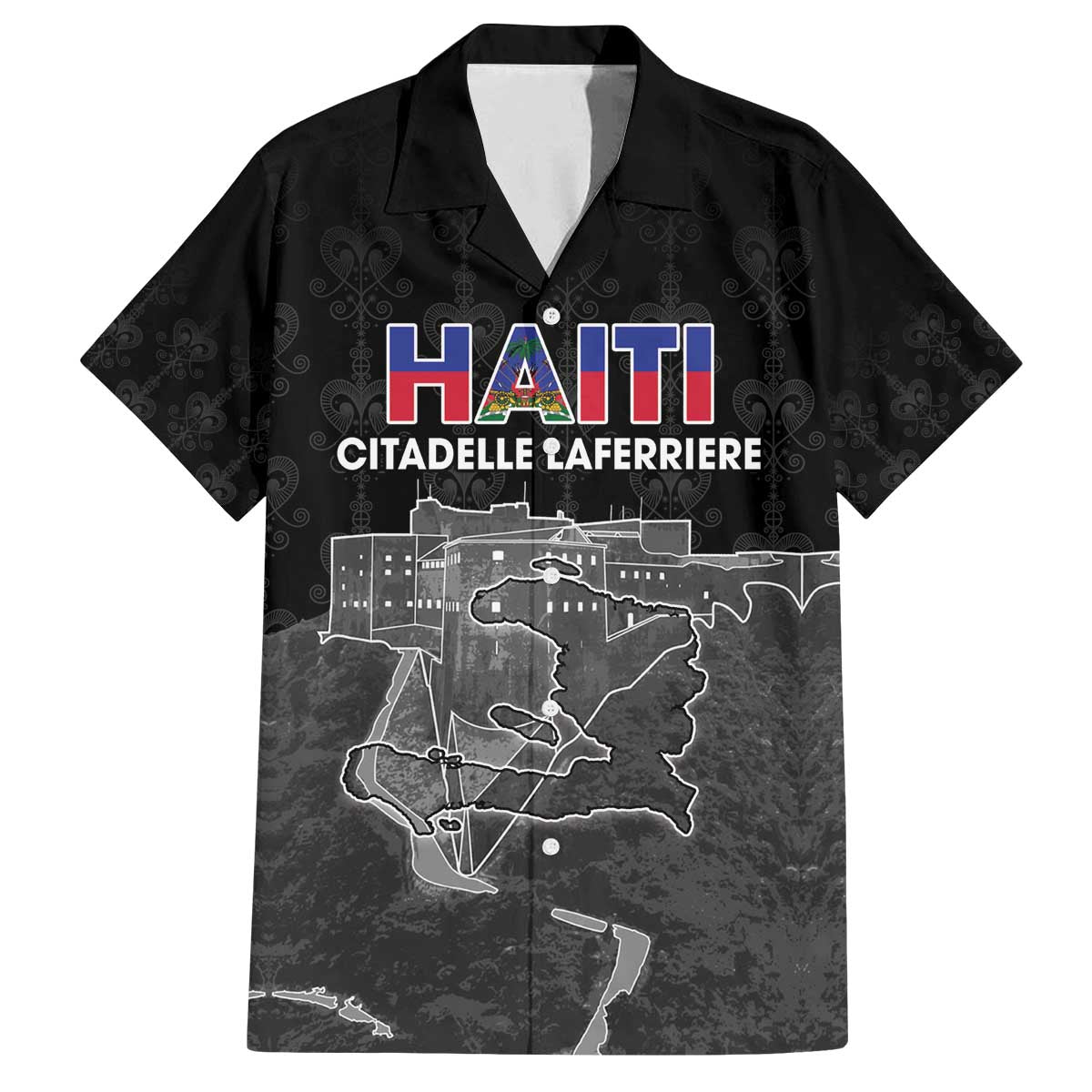Haiti Citadelle Laferriere Personalized Family Matching Off The Shoulder Long Sleeve Dress and Hawaiian Shirt Haitian Heritage Veve Vodou - Wonder Print Shop