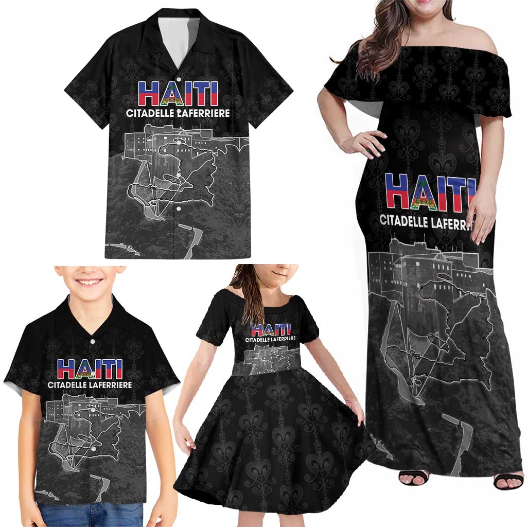 Haiti Citadelle Laferriere Personalized Family Matching Off Shoulder Maxi Dress and Hawaiian Shirt Haitian Heritage Veve Vodou - Wonder Print Shop