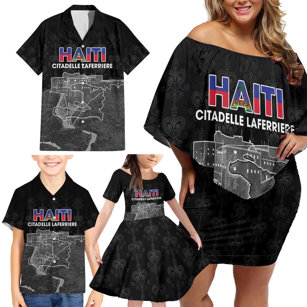 Haiti Citadelle Laferriere Personalized Family Matching Off Shoulder Short Dress and Hawaiian Shirt Haitian Heritage Veve Vodou - Wonder Print Shop