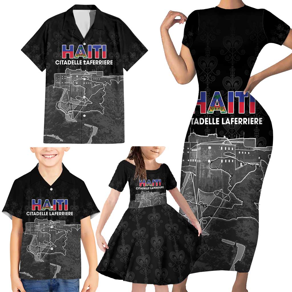 Haiti Citadelle Laferriere Personalized Family Matching Short Sleeve Bodycon Dress and Hawaiian Shirt Haitian Heritage Veve Vodou - Wonder Print Shop