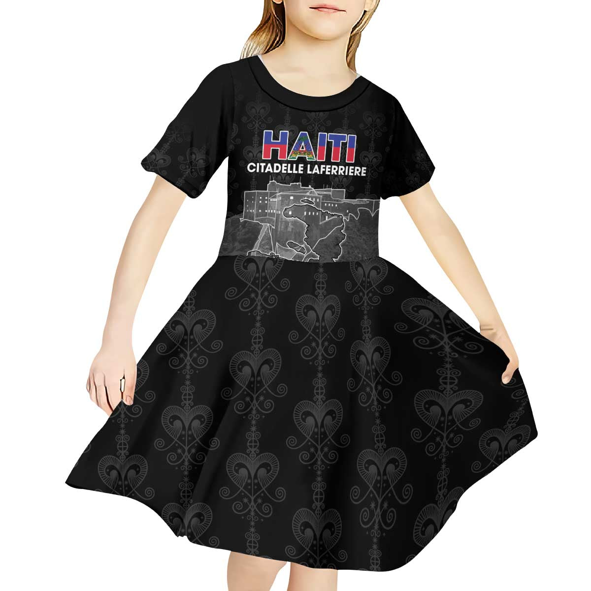 Haiti Citadelle Laferriere Personalized Kid Short Sleeve Dress Haitian Heritage Veve Vodou - Wonder Print Shop