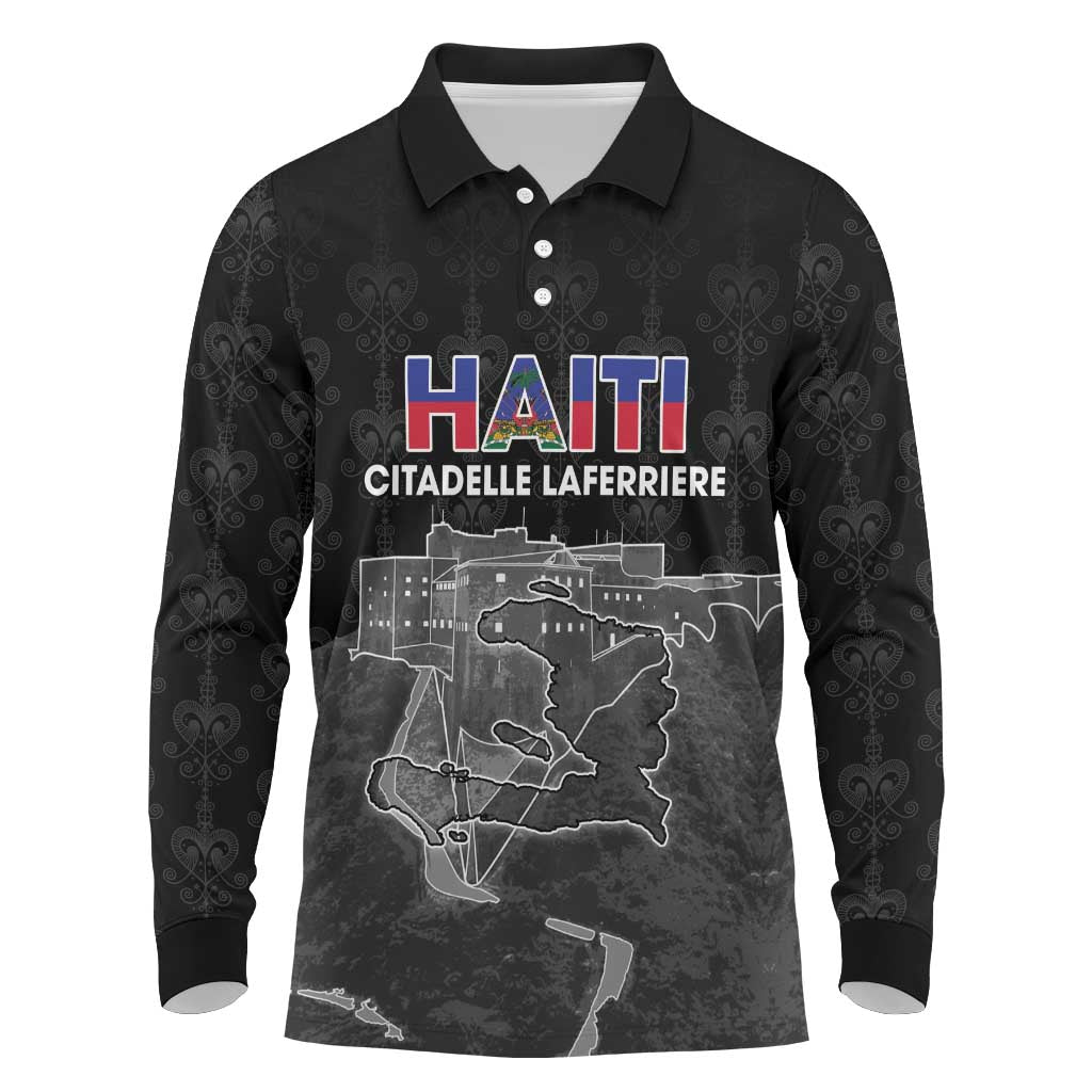 Haiti Citadelle Laferriere Personalized Long Sleeve Polo Shirt Haitian Heritage Veve Vodou - Wonder Print Shop