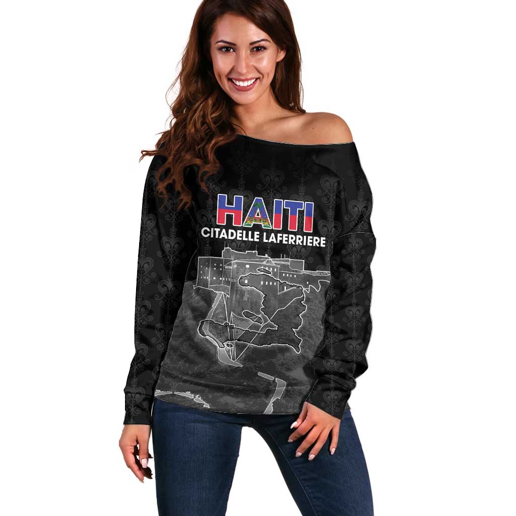 Haiti Citadelle Laferriere Personalized Off Shoulder Sweater Haitian Heritage Veve Vodou - Wonder Print Shop