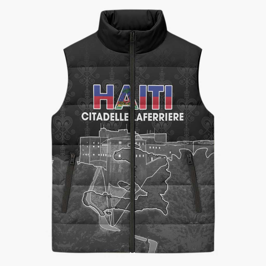 Haiti Citadelle Laferriere Personalized Sleeveless Puffer Jacket Haitian Heritage Veve Vodou - Wonder Print Shop