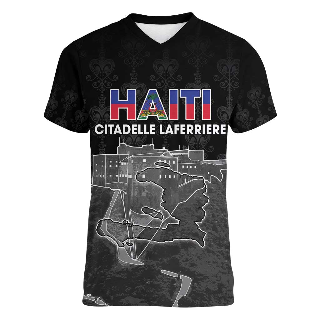 Haiti Citadelle Laferriere Personalized Women V-Neck T-Shirt Haitian Heritage Veve Vodou - Wonder Print Shop