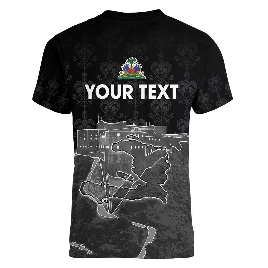 Haiti Citadelle Laferriere Personalized Women V-Neck T-Shirt Haitian Heritage Veve Vodou - Wonder Print Shop