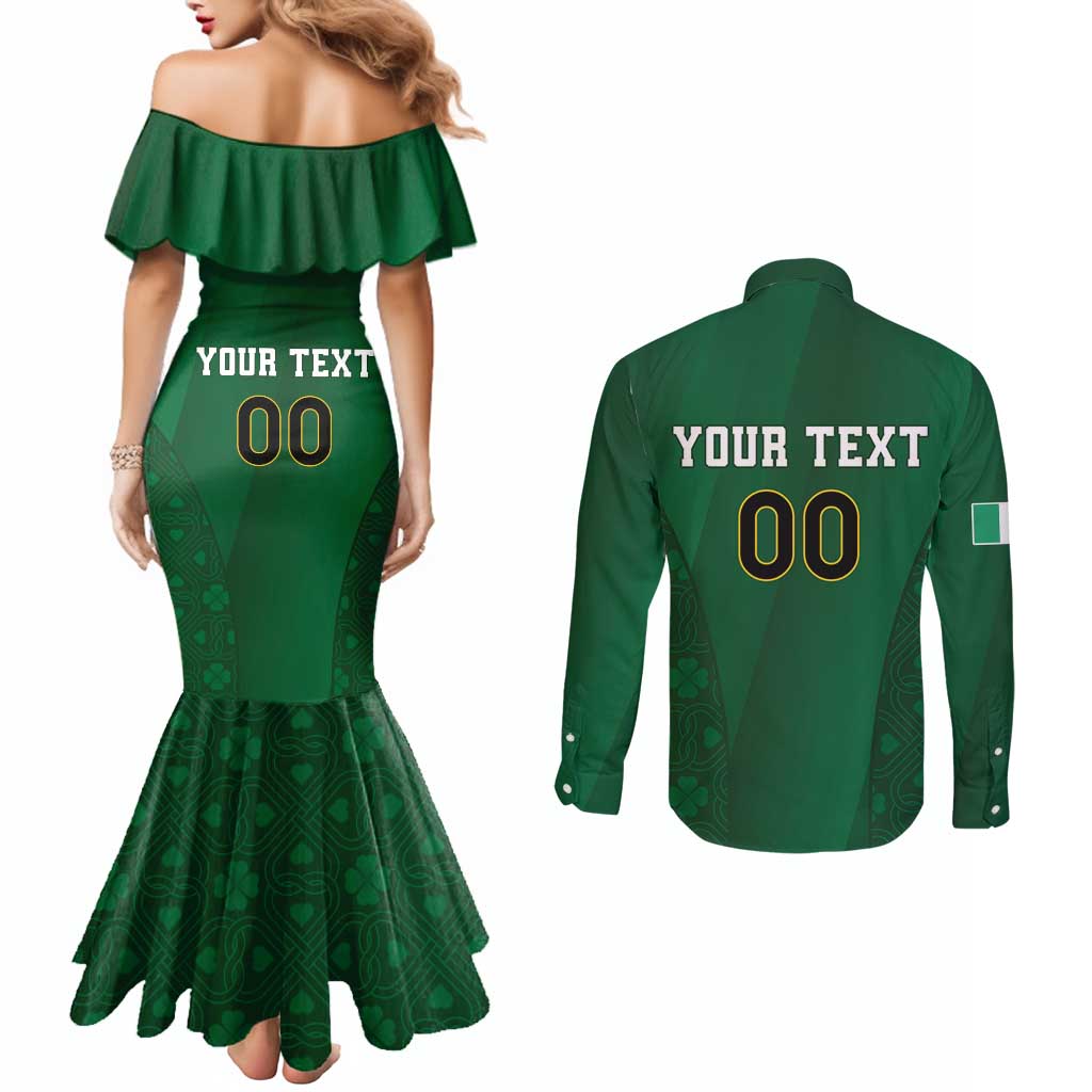 Custom Ireland Rugby Couples Matching Mermaid Dress and Long Sleeve Button Shirt Shamrock With Ireland Flag Colors