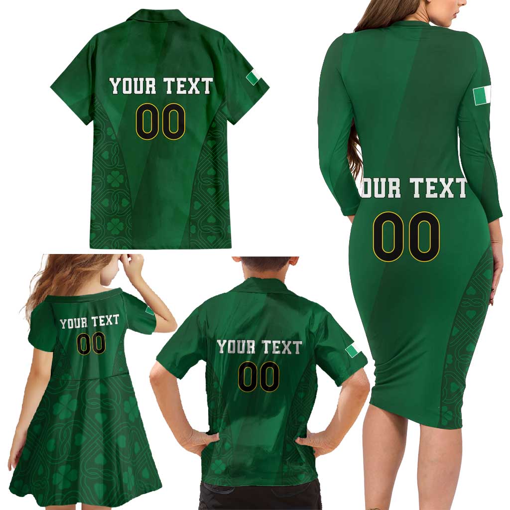 Custom Ireland Rugby Family Matching Long Sleeve Bodycon Dress and Hawaiian Shirt Shamrock With Ireland Flag Colors - Wonder Print Shop