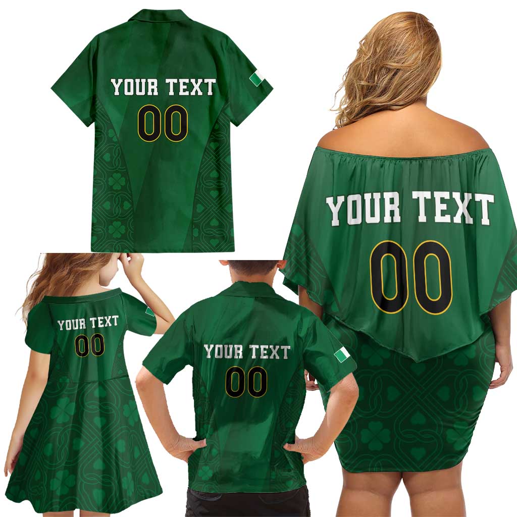 Custom Ireland Rugby Family Matching Off Shoulder Short Dress and Hawaiian Shirt Shamrock With Ireland Flag Colors - Wonder Print Shop