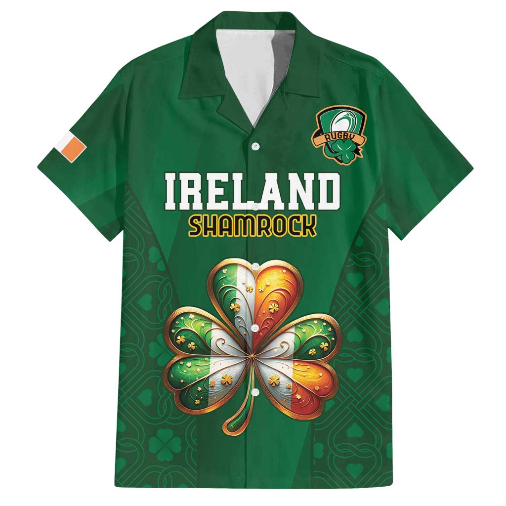 Custom Ireland Rugby Family Matching Puletasi and Hawaiian Shirt Shamrock With Ireland Flag Colors