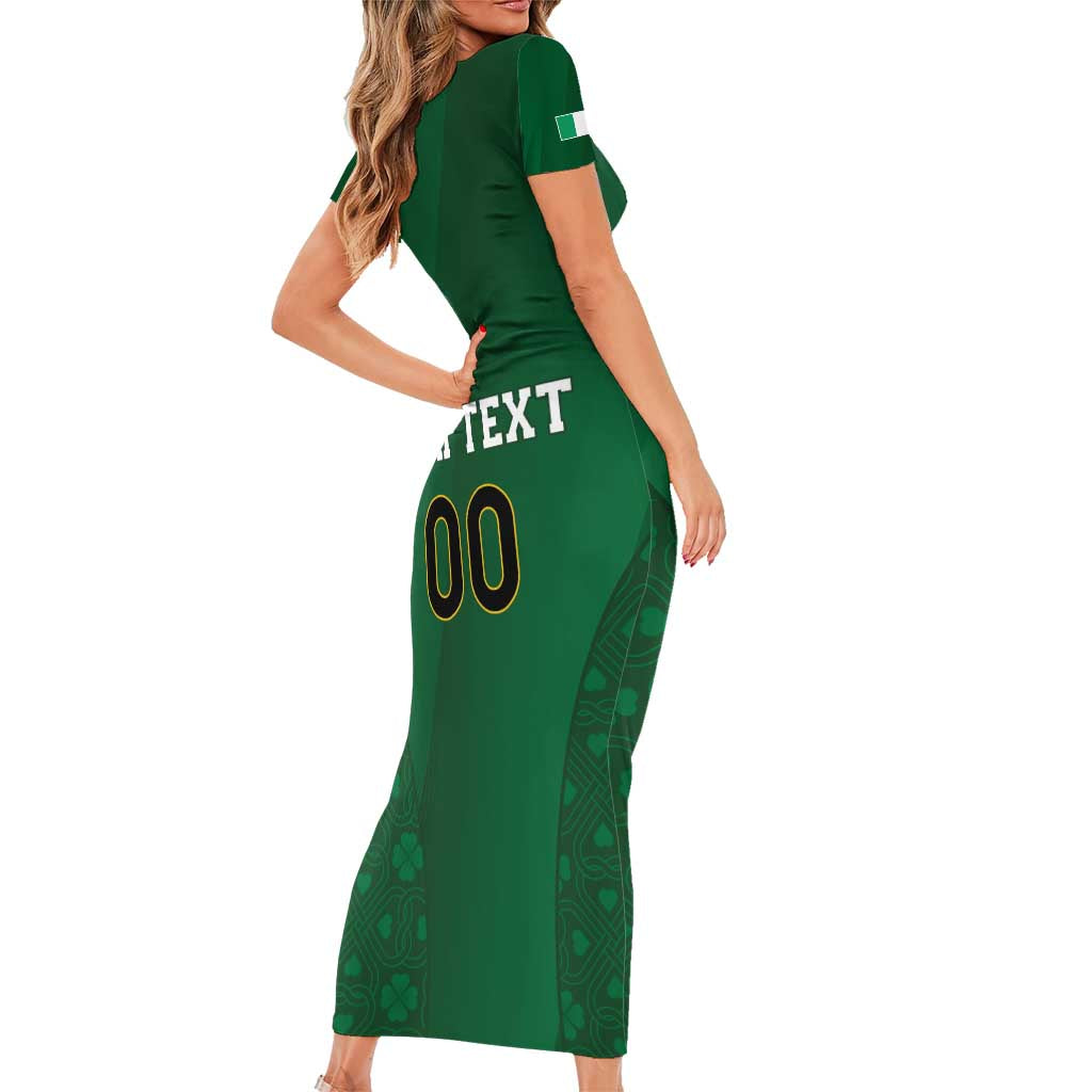 Custom Ireland Rugby Family Matching Short Sleeve Bodycon Dress and Hawaiian Shirt Shamrock With Ireland Flag Colors - Wonder Print Shop