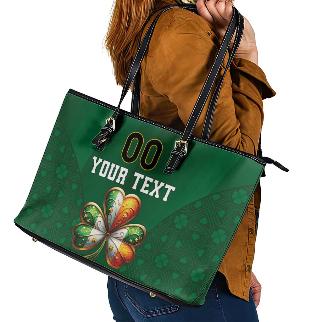 Custom Ireland Rugby Leather Tote Bag Shamrock With Ireland Flag Colors