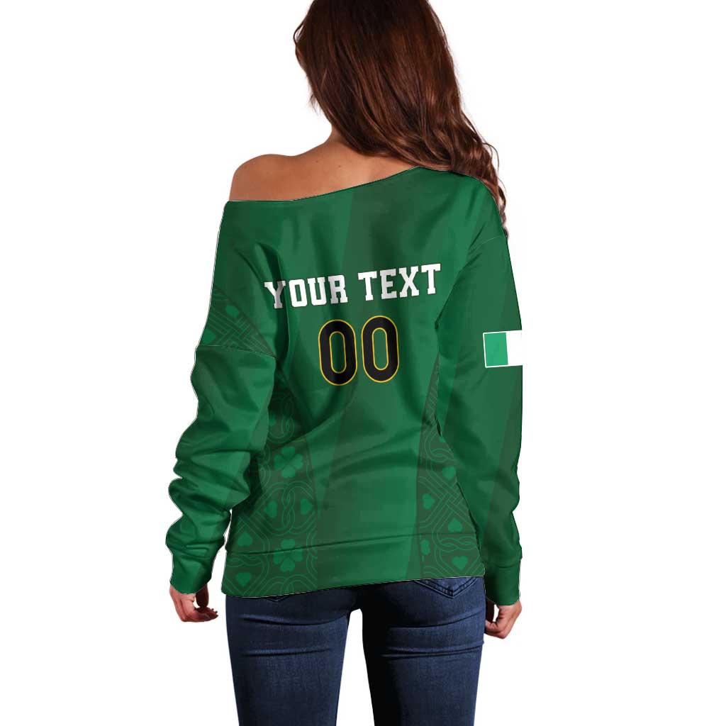 Custom Ireland Rugby Off Shoulder Sweater Shamrock With Ireland Flag Colors - Wonder Print Shop