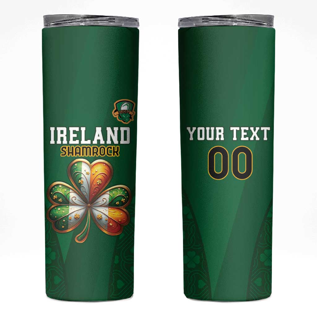 Custom Ireland Rugby Skinny Tumbler Shamrock With Ireland Flag Colors - Wonder Print Shop