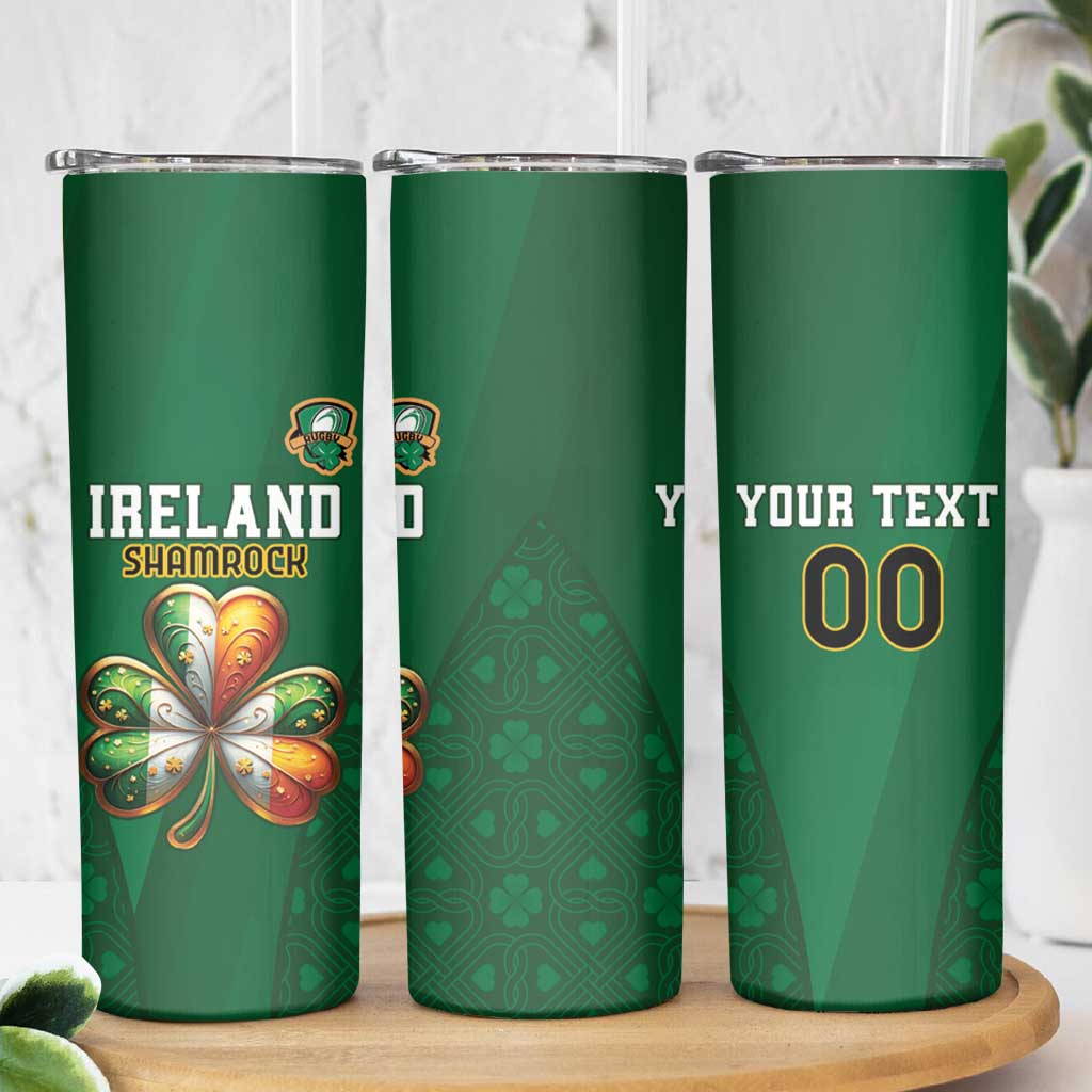 Custom Ireland Rugby Skinny Tumbler Shamrock With Ireland Flag Colors - Wonder Print Shop