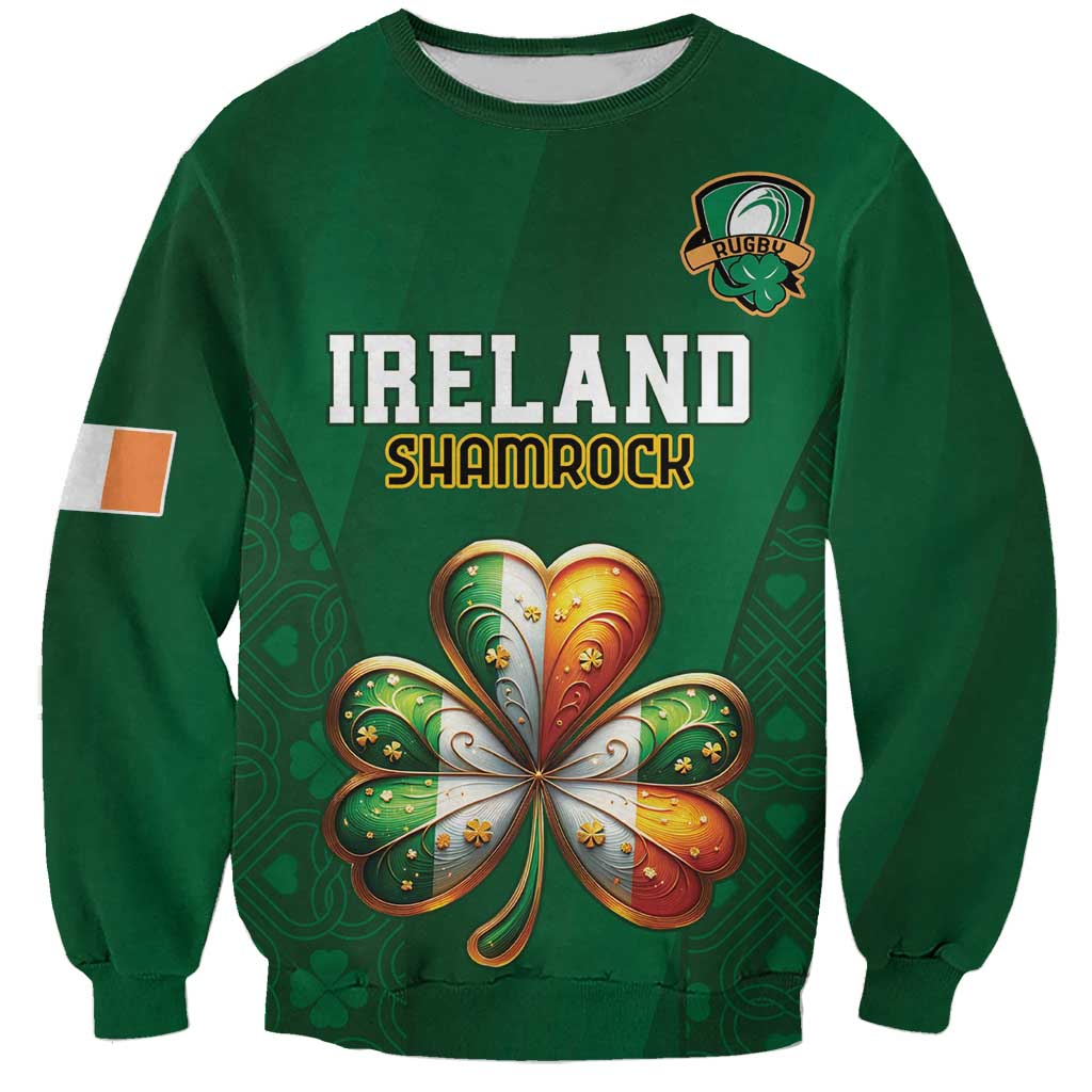 Custom Ireland Rugby Sweatshirt Shamrock With Ireland Flag Colors - Wonder Print Shop