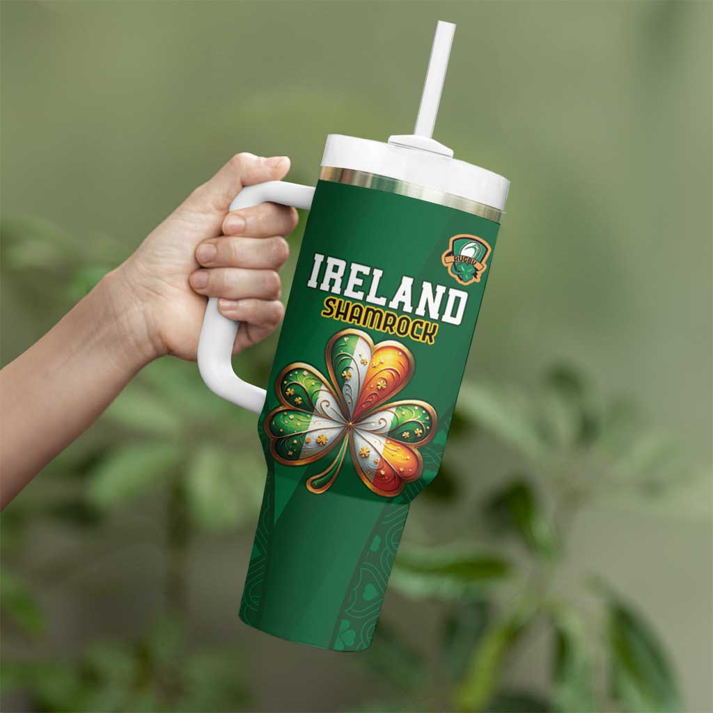 Custom Ireland Rugby Tumbler With Handle Shamrock With Ireland Flag Colors - Wonder Print Shop