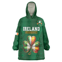 Custom Ireland Rugby Wearable Blanket Hoodie Shamrock With Ireland Flag Colors - Wonder Print Shop