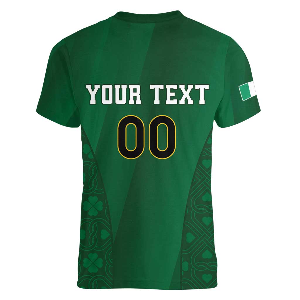 Custom Ireland Rugby Women V-Neck T-Shirt Shamrock With Ireland Flag Colors - Wonder Print Shop