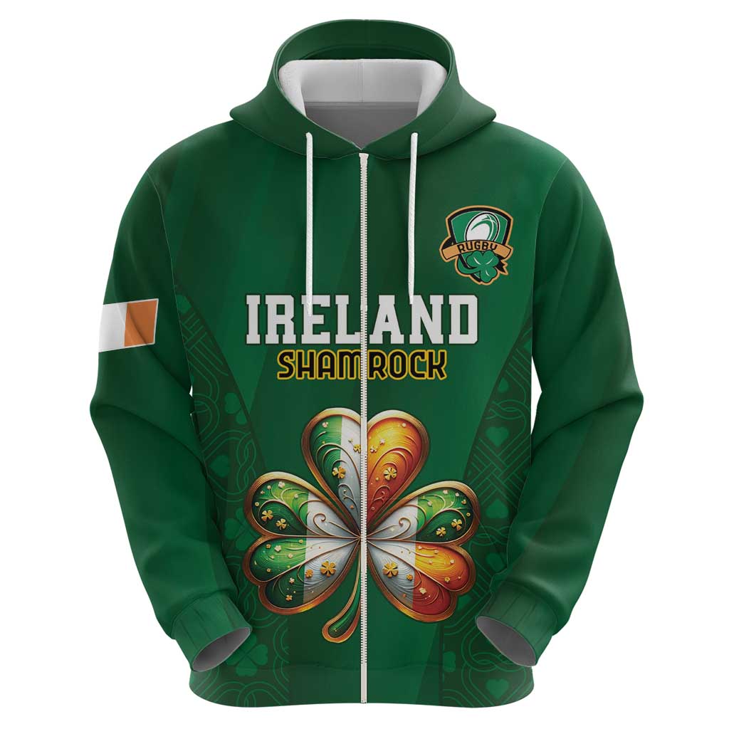 Custom Ireland Rugby Zip Hoodie Shamrock With Ireland Flag Colors - Wonder Print Shop