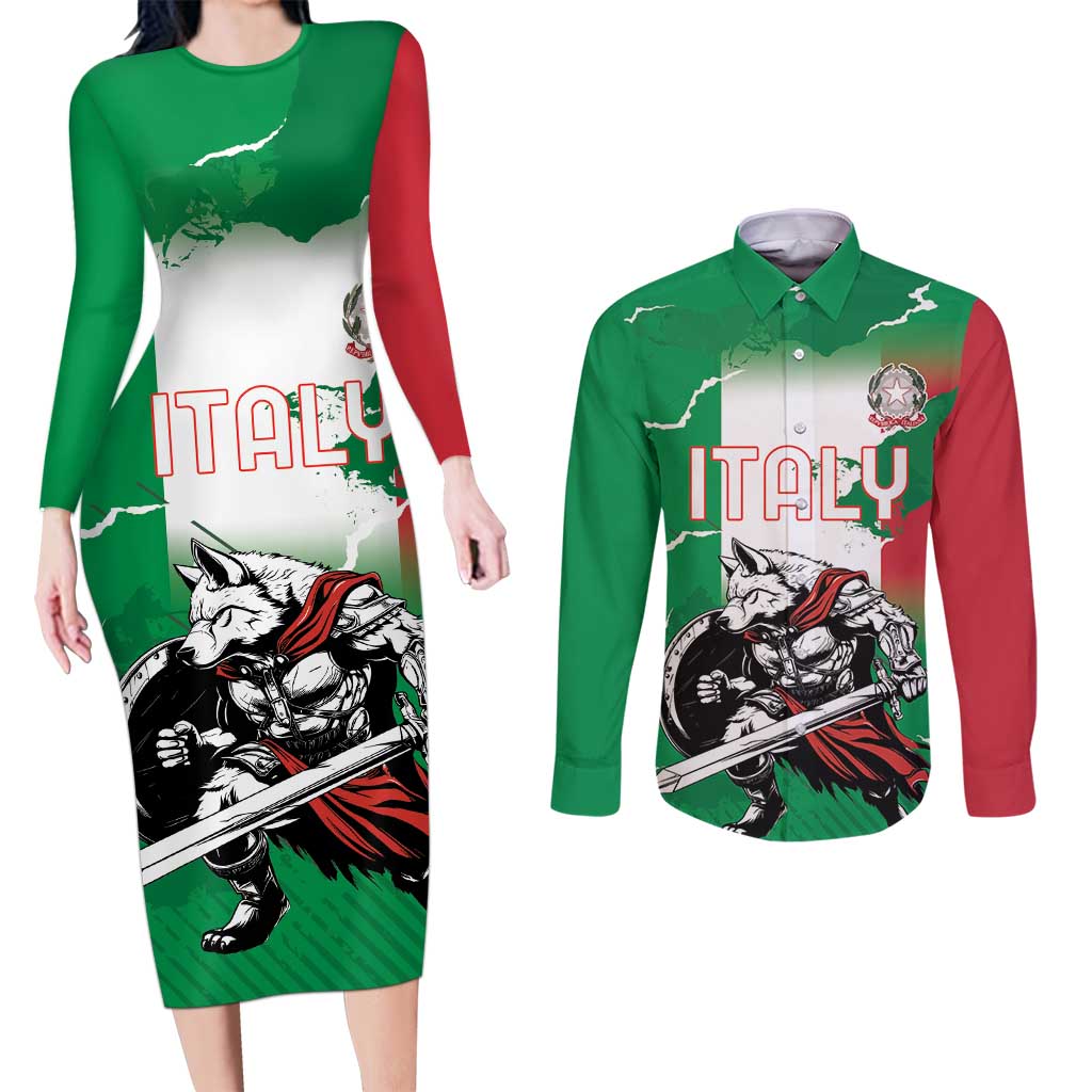 Personalized Italy Couples Matching Long Sleeve Bodycon Dress and Long Sleeve Button Shirt Wolf Warrior Grunge Style