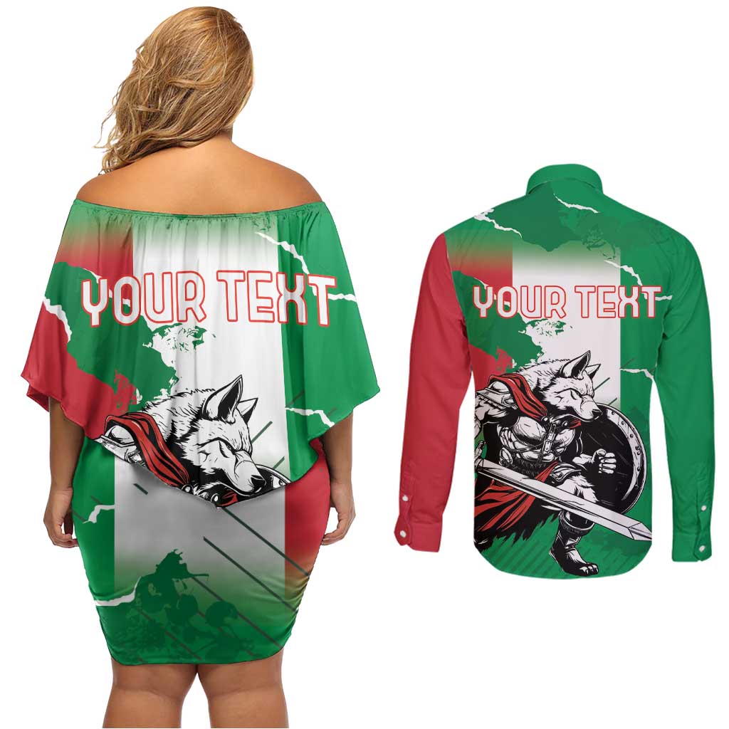 Personalized Italy Couples Matching Off Shoulder Short Dress and Long Sleeve Button Shirt Wolf Warrior Grunge Style