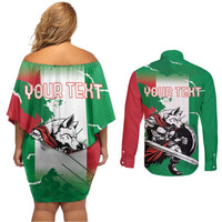 Personalized Italy Couples Matching Off Shoulder Short Dress and Long Sleeve Button Shirt Wolf Warrior Grunge Style