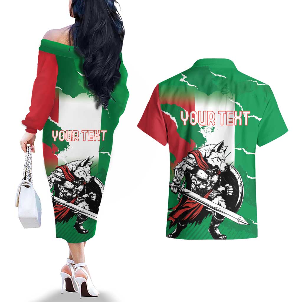 Personalized Italy Couples Matching Off The Shoulder Long Sleeve Dress and Hawaiian Shirt Wolf Warrior Grunge Style