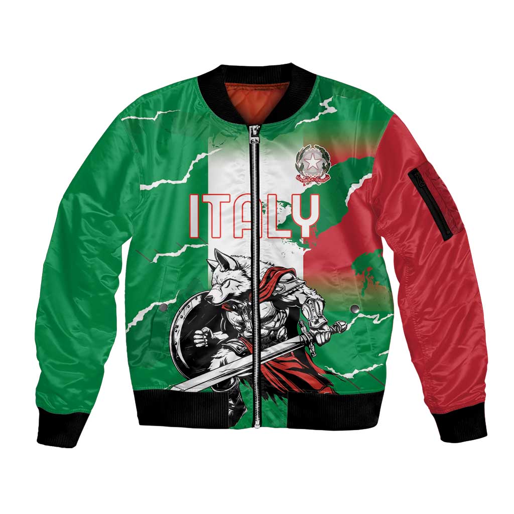 Personalized Italy Sleeve Zip Bomber Jacket Wolf Warrior Grunge Style - Wonder Print Shop