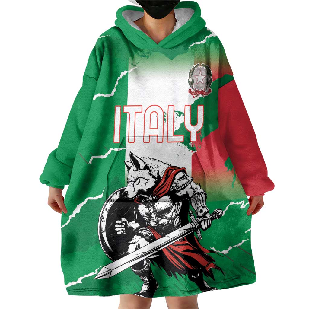 Personalized Italy Wearable Blanket Hoodie Wolf Warrior Grunge Style - Wonder Print Shop