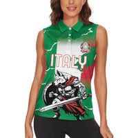 Personalized Italy Women Sleeveless Polo Shirt Wolf Warrior Grunge Style - Wonder Print Shop