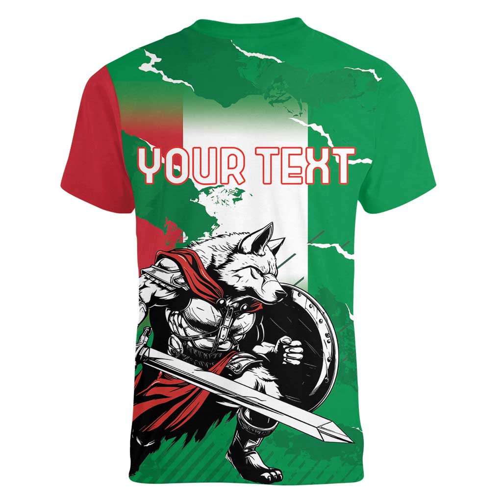 Personalized Italy Women V-Neck T-Shirt Wolf Warrior Grunge Style - Wonder Print Shop