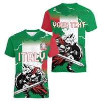 Personalized Italy Women V-Neck T-Shirt Wolf Warrior Grunge Style - Wonder Print Shop