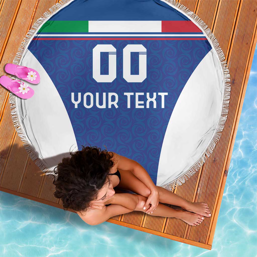 Custom Italy Football Beach Blanket Italy Flag Pattern On Blue - Wonder Print Shop