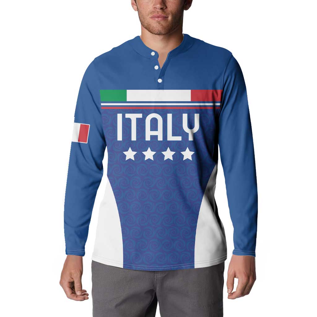 Custom Italy Football Button Sweatshirt Italy Flag Pattern On Blue - Wonder Print Shop