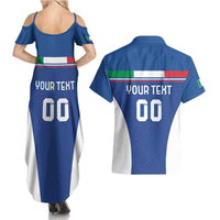 Custom Italy Football Couples Matching Summer Maxi Dress and Hawaiian Shirt Italy Flag Pattern On Blue