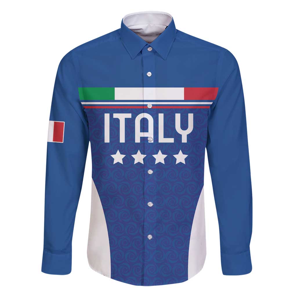Custom Italy Football Family Matching Long Sleeve Bodycon Dress and Hawaiian Shirt Italy Flag Pattern On Blue - Wonder Print Shop