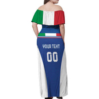 Custom Italy Football Family Matching Off Shoulder Maxi Dress and Hawaiian Shirt Italy Flag Pattern On Blue - Wonder Print Shop